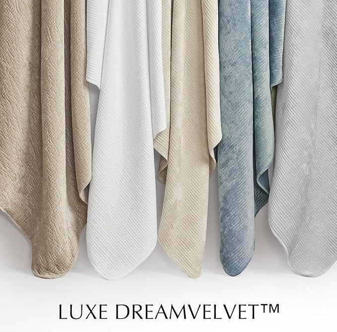 EVERGRACE Velvet Quilt Set King Size, Luxurious Soft Quilted Bedding Sets, Lightweight Velvet Comforter for All Season, Striped Channel Bedspread Coverlet with 2 Shams, 104" x 92", Light Sand