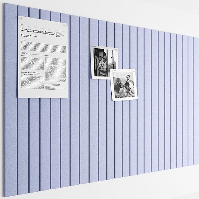 Bumusty Large Cork Board Alternative-36 x24 Felt Bulletin Board Tiles, with 30 Pushpins, 40 Adhesive Tabs, 6-Pack Slat Wall Paneling, Cork Boards for Office Push Pin Board Felt Board-Soft Periwinkle