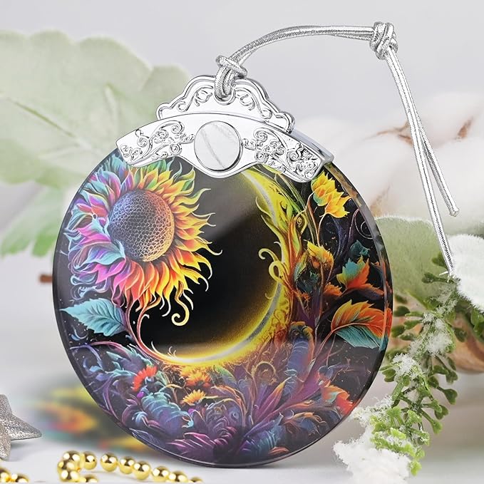 Christmas Ornament, 2025 Ornaments for Christmas Tree, Stained Glass Hanging Ornament, Holiday Ornaments, Unique Gift Idea - Sun and Moon