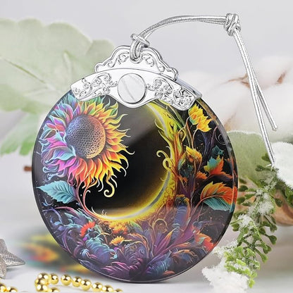Christmas Ornament, 2025 Ornaments for Christmas Tree, Stained Glass Hanging Ornament, Holiday Ornaments, Unique Gift Idea - Sun and Moon