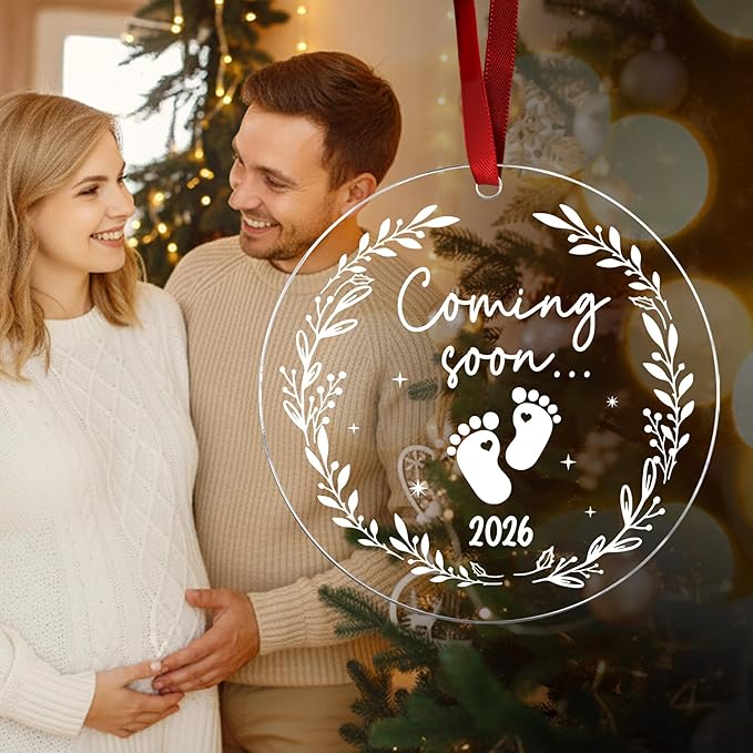Baby Coming Soon 2026 Ornament Acrylic - Expecting Baby Mom Dad Ornament Xmas Gifts - Pregnancy Announcement Onrament for Family, Husband, Grandparents, Aunt - Expecting Parents to Be Unique Gifts
