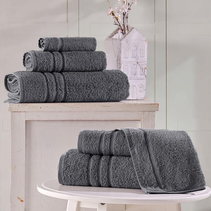 Hawmam Linen Grey 6 Piece Bath Towels Set for Bathroom Original Turkish Cotton Soft Premium Bath Towels Hand Towels, Cool Grey