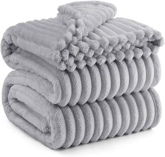 Bedsure GentleSoft Blankets Queen Size for Bed - Cozy Soft Blankets for Women, Cute Large Fleece Throws for Girls, Light Grey, 90x90 Inches