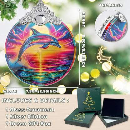 Dolphin Stained Glass Tree Ornament, Dolphin Christmas Tree Ornaments Xmas Decor, Holiday and Xmas Presents