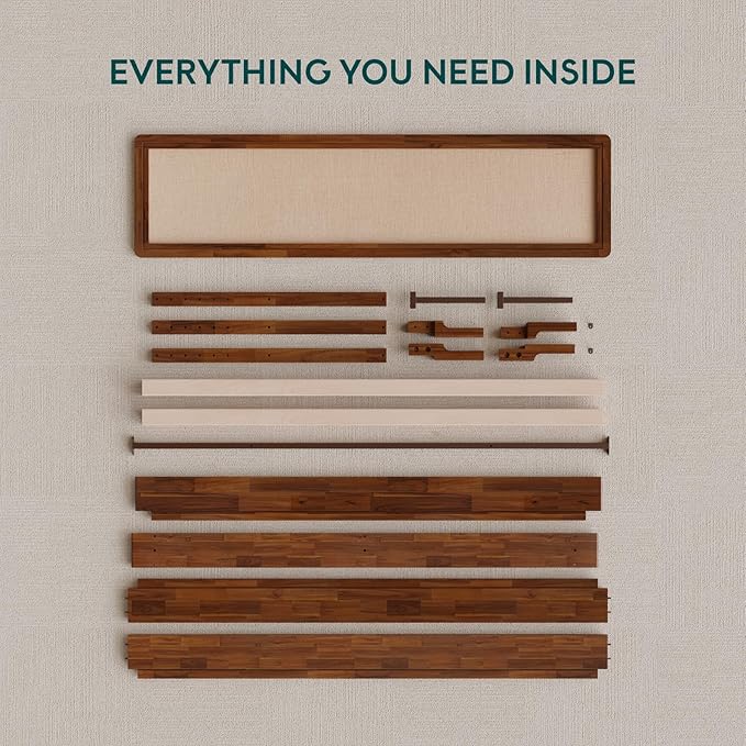 Bme Nipe Bed Frame with Headboard, Bohemian and Mid-Century Modern Style, Solid Acacia Wood Platform Bed with Slat Support, No Box Spring Needed, Easy Assembly, King - Dark Chocolate