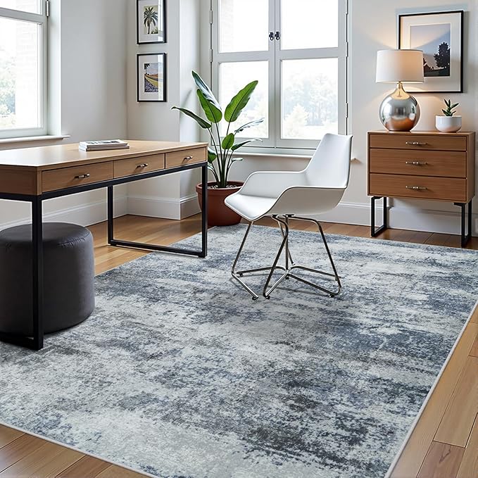 5x8 Area Rugs for Living Room Rug Washable: Abstract Rug for Dining Room Bedroom Carpet Non Slip 5 by 8 Indoor Modern Nursery Home Office Blue Grey
