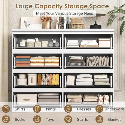 Dresser for Bedroom,Modern Large Wood Dresser,8 Chest of Drawers,Living Room,Hallway,Entryway,TV Stand Drawer Organizer(White)