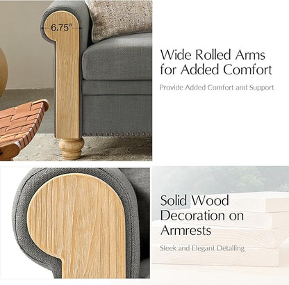 EcoHarbor Living 3-Seater Couch, Stripe 81" Mid-Century Modern Upholstered Sofa with Armrests, Stripe Couches for Living Room, Bedroom, Office, Apartment, Charcoal