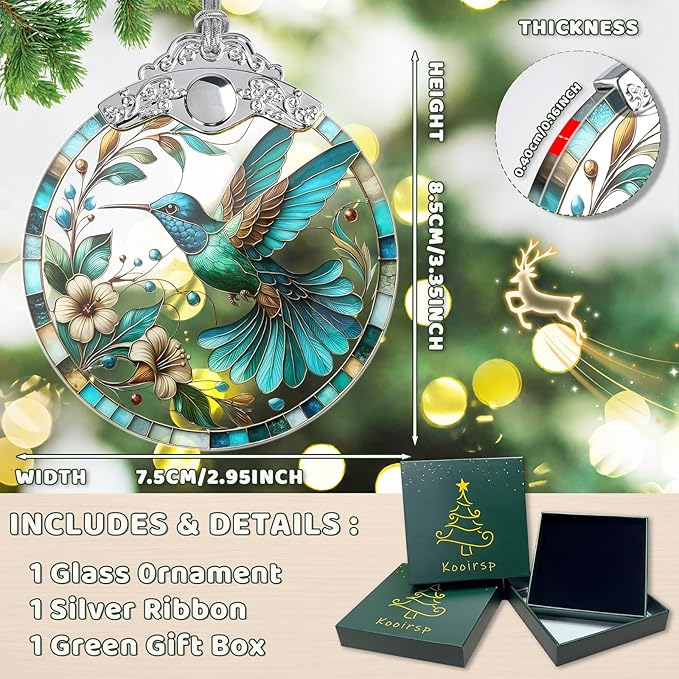 Hummingbird Stained Glass Ornament, Hummingbird Ornaments for Christmas Tree, Holiday and Xmas Presents