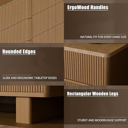 Fluted Dresser for Bedroom with 8 Drawers, 47" Wide Modern Chest of Drawers with Wooden Handle, Wooden Dresser TV Stand, Wood Closet Clothes Storage Organizer for Living Room, Hallway, Natural Oak
