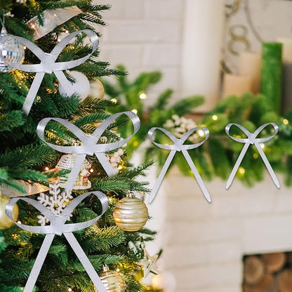 20 Pcs Christmas Metal Bow Ornaments with Clip, 5 x 6 Inch Christmas Bows Door Garland Decor Vintage Wreath Bow for Tree, Wreath, Gift Wrapping (20, White)