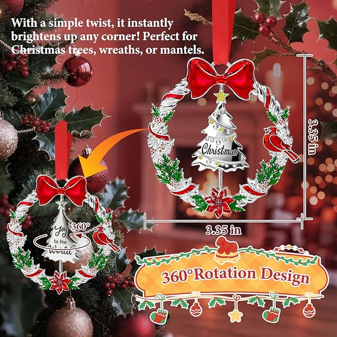 2025 Christmas Ornament for Christmas Tree Decorations, Double-Sided Rotatable Dated 2025 Wreath Ornaments, 3.3x3.3 Inch Ornament for Tree Wreath Door Fireplace Decorative Keepsake Gift