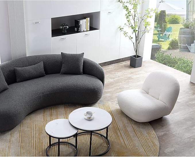 Acanva Mid Century Modern Curved Living Room Sofa, 4-Seat Boucle Fabric Couch for Bedroom, Office, Apartment, Grey
