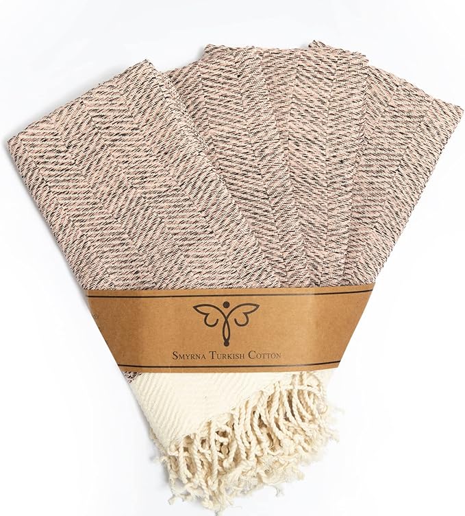 SMYRNA TURKISH COTTON Herringbone Series Kitchen Dish Towels Pack of 4, Machine Washable Wash Cloths, Ultra Soft, Absorbent, Prewashed and Quick Dry Turkish Dish Towels, 15x26 Inch (Blush Pink)