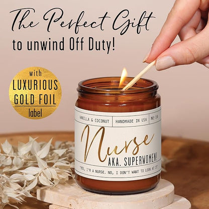 Nurse Gifts for Women - 'Nurse AKA. Superwomen' Soy Candle,w/Vanilla & Coconut I Nursing Gifts for Nurses Female I Nursing Student I Nurse Practitioner RN I Nurse Graduation Gift I 50Hr Burn, USA Made