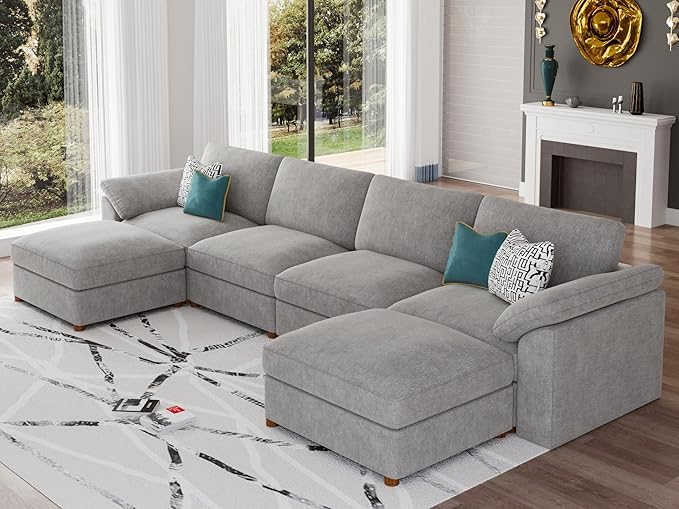 EASE MOOSE Oversized Sectional Modular Sofa with Ottoman,Modern Luxury Deep seat U Shape Modular Sofa Removable and Washable