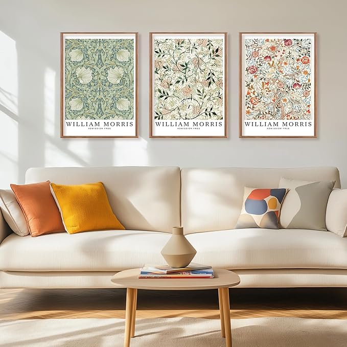 ILLBDR William Morris Wall Art Vintage Botanical Floral Canvas Wall Art Set of 3, William Morris Print Farmhouse Rustic Aesthetic Decor Abstract Artwork, 16x24 Inch Framed