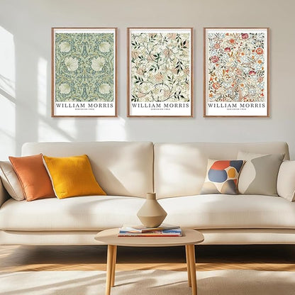 ILLBDR William Morris Wall Art Vintage Botanical Floral Canvas Wall Art Set of 3, William Morris Print Farmhouse Rustic Aesthetic Decor Abstract Artwork, 16x24 Inch Framed