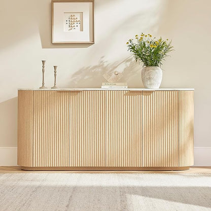 CHITA 70" Sideboard Buffet Cabinet with Storage, Living Room Accent Cabinet with Doors and Adjustable Shelves, for Bar, Kitchen, Oak - Faux Marble