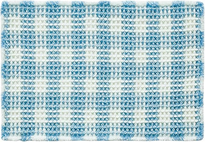 Waffle Bath Mat, Boho Bathroom Rugs Non Slip Washable Absorbent Checkered Bathroom Mat Quick Dry Cute Bath Mat, 36"x24" Blue and White
