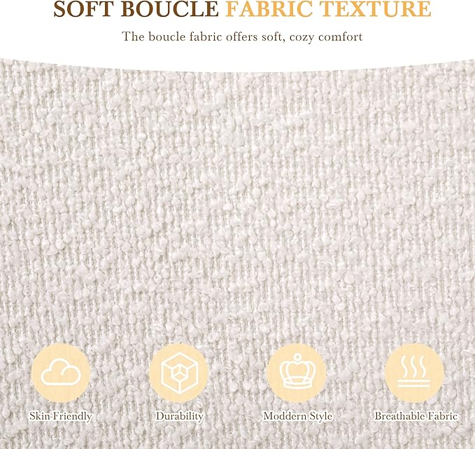 Queen Size Bed Frame, Upholstered Cloud Boucle Platform Beds Frames with Headboard, Anti-Collision Soft Rounded Corners Footboard, No Box Spring Required, Easy Assembly (44.5" Beige, Queen)