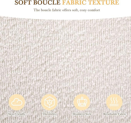 King Size Bed Frame, Upholstered Cloud Boucle Platform Beds Frames with Headboard, Anti-Collision Soft Rounded Corners Footboard, No Box Spring Required, Easy Assembly (35" White, King)