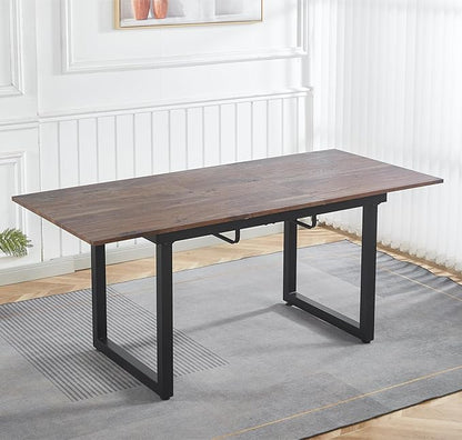 55''- 71'' Extendable Dining Room Table, Expandable Dining Table with Metal Leg, Modern Mid Century Large Table, for 2-6 Person, Walnut Brown