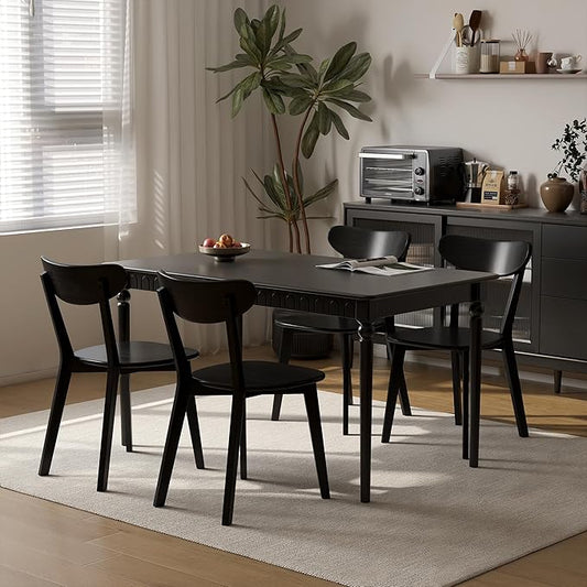 Oak Dining Chairs, Kitchen Chairs, 100% Solid Wood Modern Dinner Chair with Curved Backrest, Dining Room Chair for Kitchen, Living Room, Study (1PK, Black)