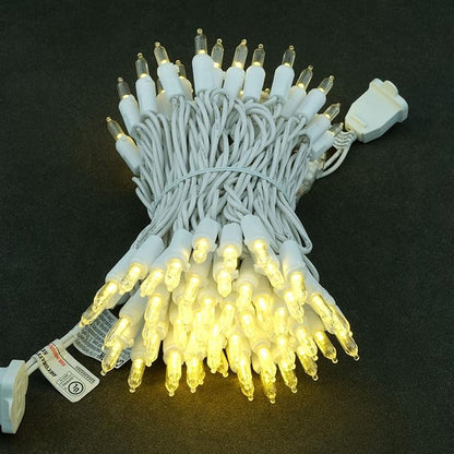 YULETIME Warm White LED Christmas Lights with White Wire, 33 ft 100 Count UL Certified Commercial Grade Holiday String Light Set (Warm White - White Wire)