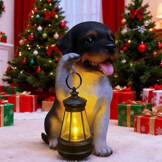 Solar Garden Statues Dog Figurine with LED Light Lantern Outdoor Art Decor for Patio Lawn Yard Housewarming Home Ornaments Gifts for Dog Lovers Mom Grandma Women