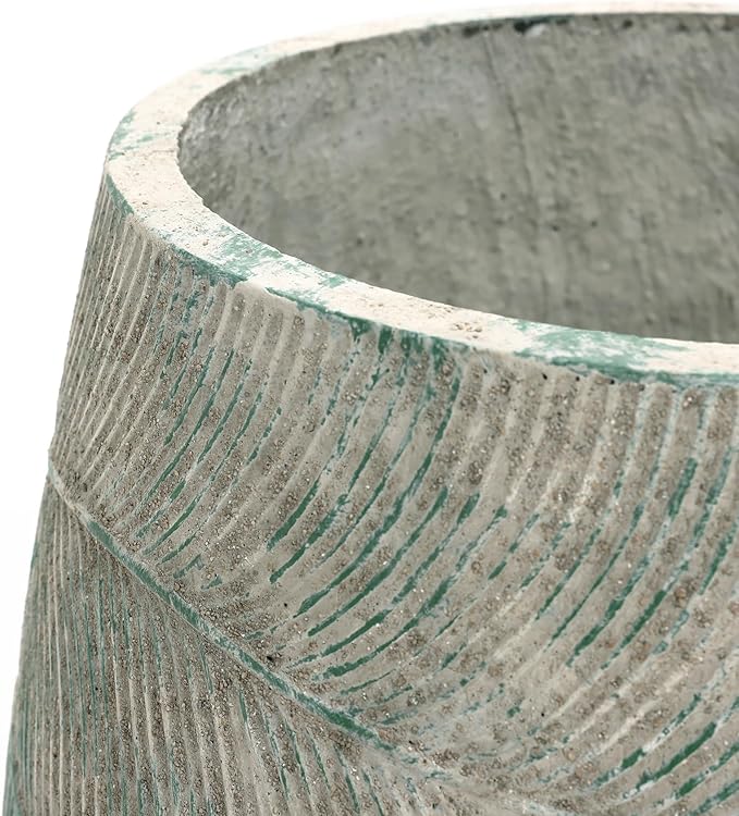 LuxenHome 18" Dia Round Cement Planter, Rustic Distressed Weathered Plant Pot with Drainage Hole and Rubber Plug, Large Outdoor Indoor Decorative Flower Pot Planters for Home Patio Garden Porch