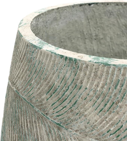 LuxenHome 18" Dia Round Cement Planter, Rustic Distressed Weathered Plant Pot with Drainage Hole and Rubber Plug, Large Outdoor Indoor Decorative Flower Pot Planters for Home Patio Garden Porch