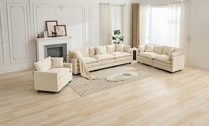 SoarFlash 107.4" Chenille Sectional Sofa, Comfy Modular Loveseat Sofa, Modern 3-Seat Couch Deep Seat Sofa Set for Living Room,Beige