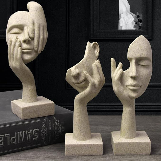 3 Pcs Thinker Statue,Modern Home Resin Sculptures, Decorative Objects Collectible Figurines for Home Office Bookshelf Desktop Decor(Sandstone)