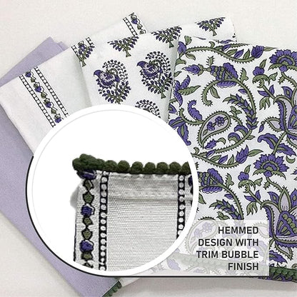 TARAN LIVING Printed Kitchen Dish Bar and Tea Towels Cotton, 18x28 inch with Trims, Cotton Dish Towel Sets (White & Purple, Set of 4)