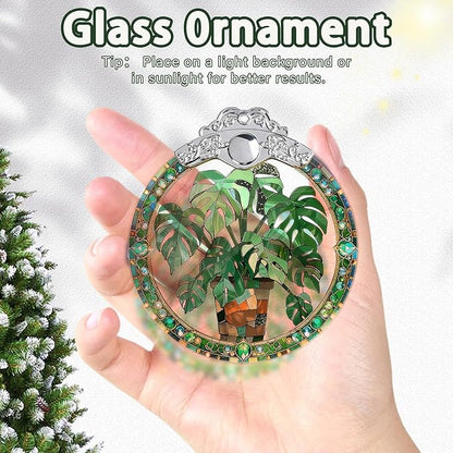 Monstera Leaf Stained Glass Christmas Ornament, Hanging Ornaments for Christmas Tree Decorations, Xmas Presents