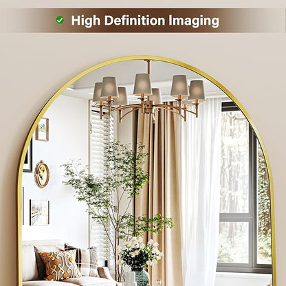 78"x38" Arched Full Length Mirror with HD Real Glass, Aluminum Frame, Shatter-Resistant, Wall Mounted or Standing, Gold Floor Mirror for Bedroom & Dressing Room