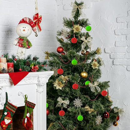 12Pcs Lime Green and Red 2.36 Inch Furry Christmas Ornaments, Soft Fluffy Fuzzy Pom Pom Balls, Christmas Decorations Hanging Ornaments for Christmas Tree, Holiday Party, DIY Craft, and Mantel Decor