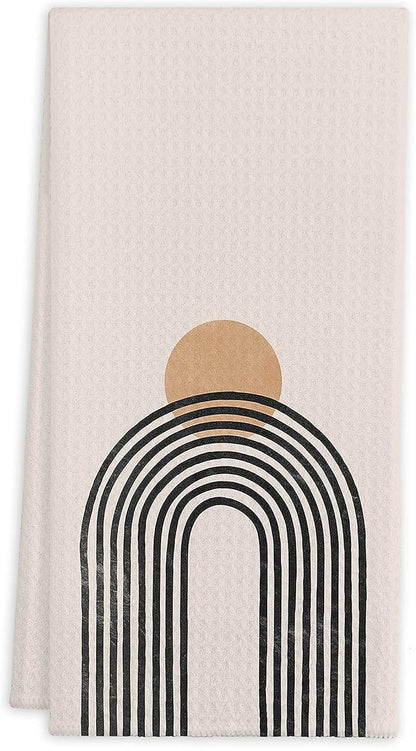 QIYUHOY Boho Sun Sunset Line Rainbow Kitchen Towels 16x24 Cotton Hand Towels Dish Towels for Farmhouse Kitchen Decor