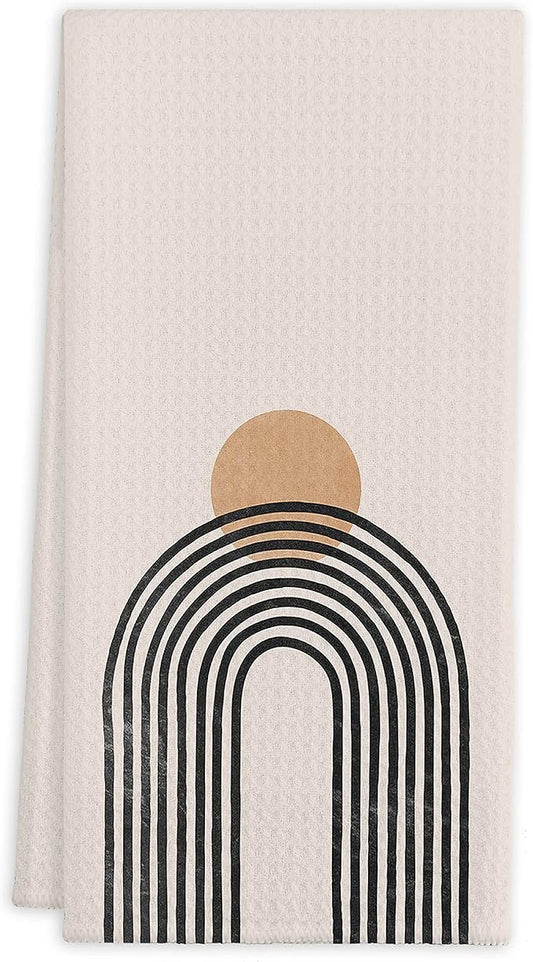 QIYUHOY Boho Sun Sunset Line Rainbow Kitchen Towels 16x24 Cotton Hand Towels Dish Towels for Farmhouse Kitchen Decor