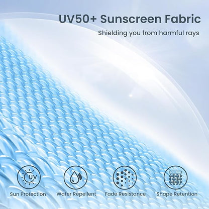 PHI VILLA 7ft Beach Umbrella with Fringe & Sand Anchor, Outdoor Patio Heavy Duty Windproof Portable Tassel Umbrellas for Sand with Push Button Tilt & Carrying Bag, UPF 50+, Light Blue (No Base)