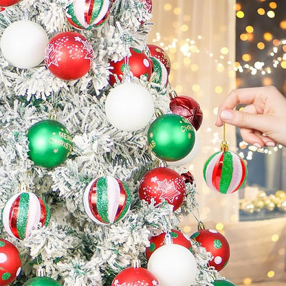 40PCS 2.36" Christmas Balls Ornaments, Plastic Christmas Tree Ornaments, Holiday Baubles, Hanging Decorations for Xmas Trees Holiday Party, Red Green White Baubles