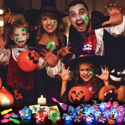 Halloween Party Favors for Kids, 100 Pack Glow in the Dark Toys Rotating Light Up Necklaces LED Flash Rings Halloween Toys Bulk for Halloween Party Classroom Prizes Goodie Bags Trick or Treats Gifts