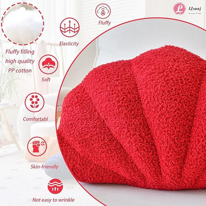 Red Seashell Throw Pillows, Shell Shaped Throw Pillows, 13 Inch Soft Home Decorative Pillow Plush Cushion for Bed Couch Living Room Decor Accent Throw Pillow