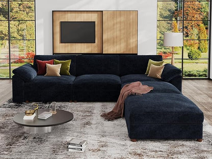 EASE MOOSE Blue Modular Sectional Couch,Oversized Deep Seat L Shape Sectional Couch,Comfty Chenille Modular Sofa for Living Room, Removable Cover