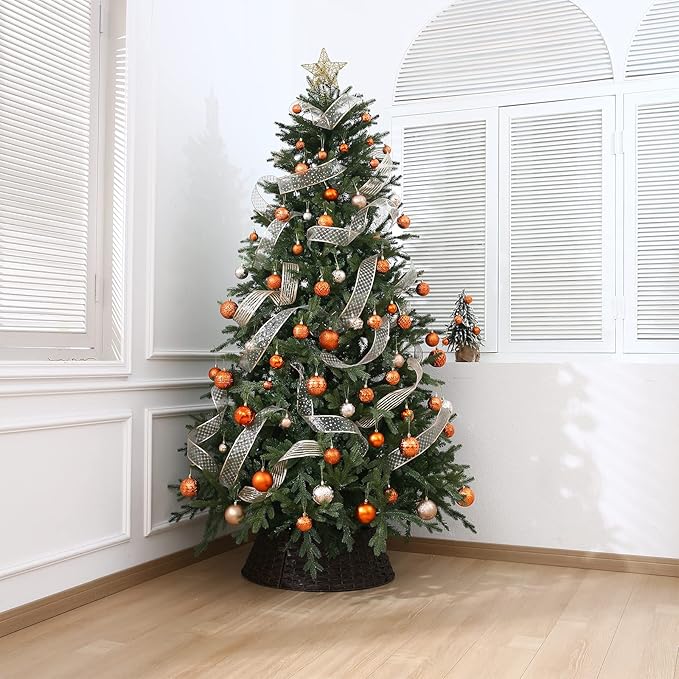 Christmas Ball Ornaments Copper Orange Christmas Tree Decorations with Hang Rope-36pcs Shatterproof Christmas Ornaments Set with 6 Styles in 3 Sizes(Small Medium Large)