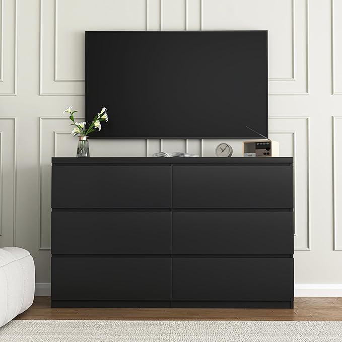 Dresser for Bedroom,Modern Large Wood Dresser,6 Chest of Drawers,Living Room,Hallway,Entryway,TV Stand Drawer Organizer(Black)