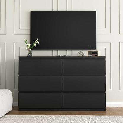 Dresser for Bedroom,Modern Large Wood Dresser,6 Chest of Drawers,Living Room,Hallway,Entryway,TV Stand Drawer Organizer(Black)