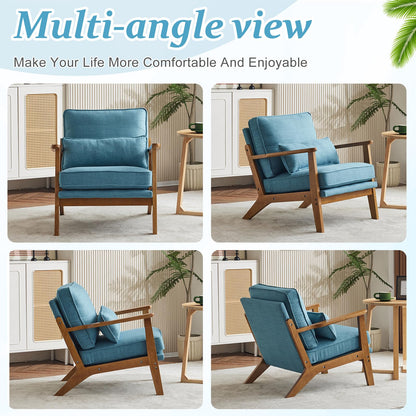 VINGLI Solid Wood Wide Armrests Accent Chair,Upholstered Mid Century Modern Chair with Pillow,Comfy Reading Chair Farmhouse Arm Chair,Chairs Living Room,Bedroom,Guest Room,Teddy Fleece,Khaki