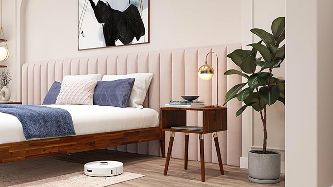 Bme Dinkee Solid Wood Bedside Table Without Drawer for Mid Century Bedroom and Living Room, Dark Chocolate